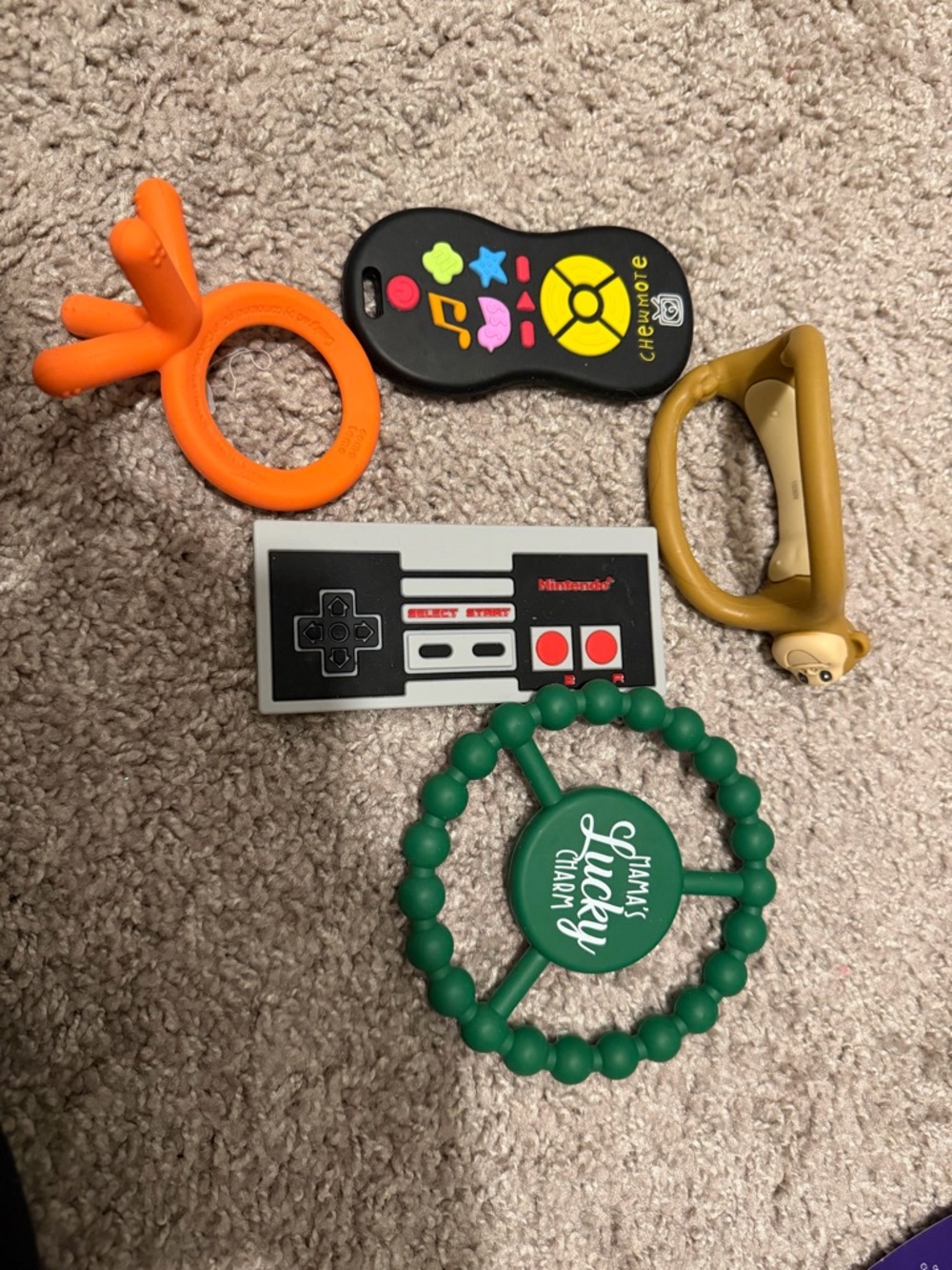 Assorted Teethers and Rattle Pack - remote, monkey, lucky, orange, Nintendo